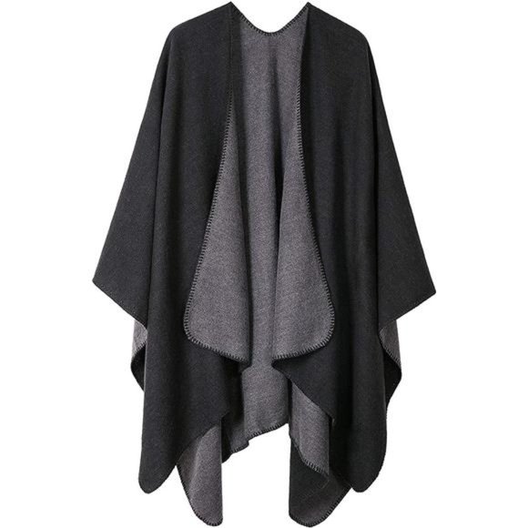 Women's Shawls Wraps Winter Open Front Poncho Cape Oversized Cardigan Sweater - Picture 1 of 5